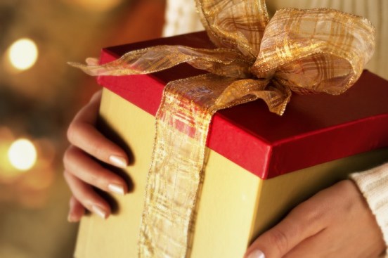 festive Christmas present --- Image by © Royalty-Free/Corbis